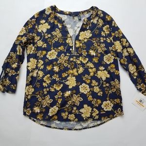 Ellen Tracy Tunic Chic Blouse Floral Linen Top